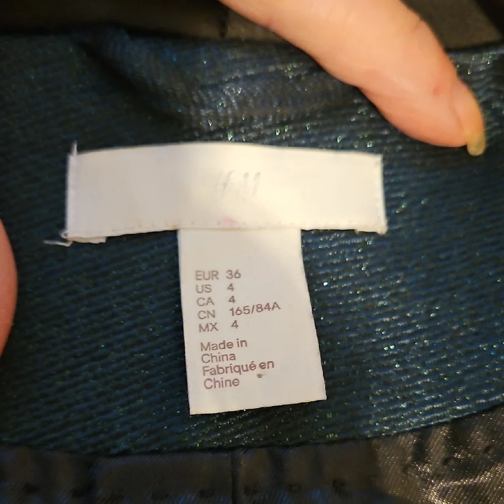 H&M Women's Dark Blue Sparkle Blazer with Black Satin Lapel - Picture 10 of 10